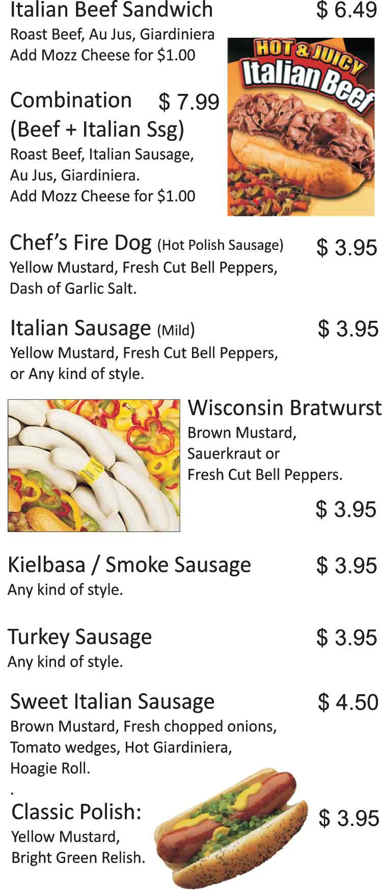 JK's Chicago Hot Dogs Restaurant Menu