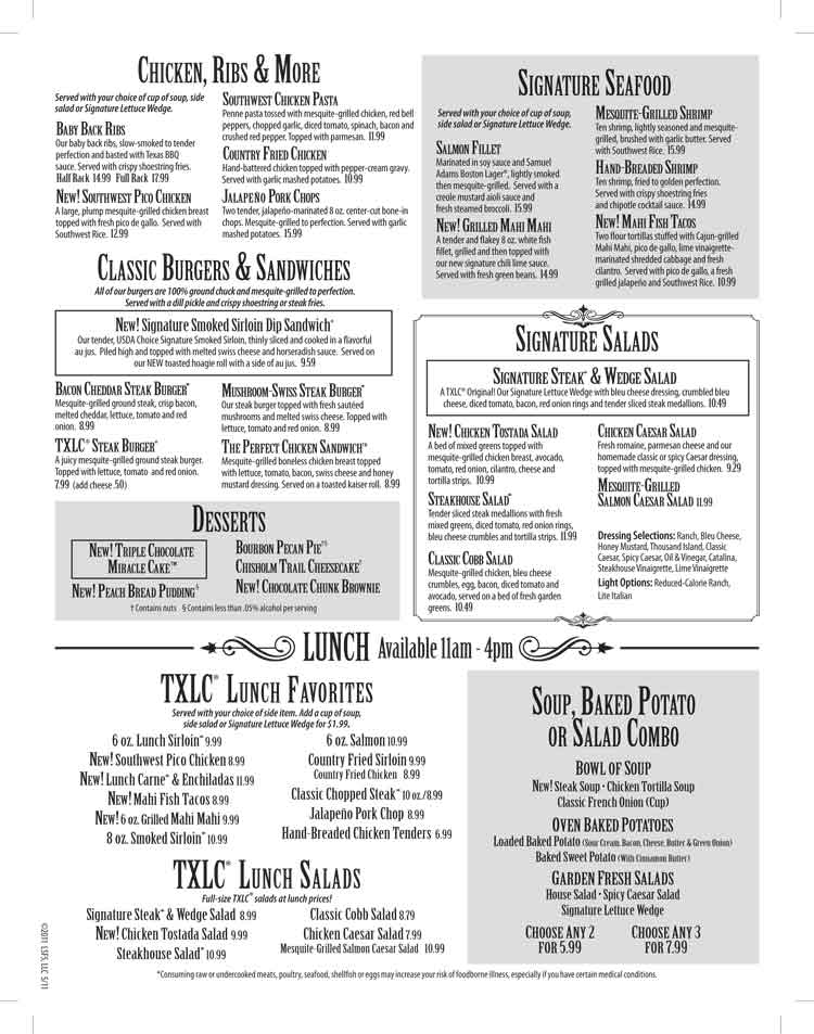 Texas Land And Cattle Steakhouse Menu in San Antonio