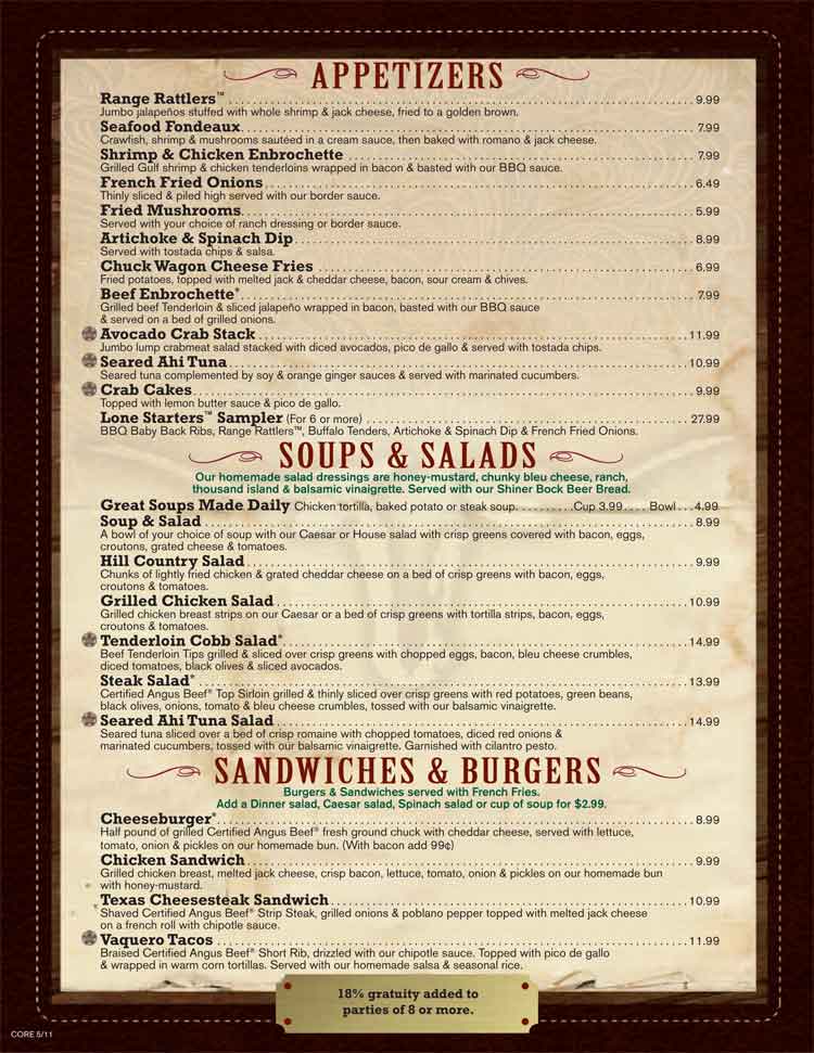 Saltgrass Steakhouse Restaurant Menu on the Riverwalk in ...